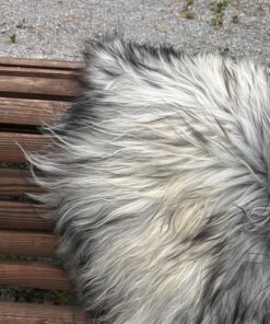 Isländisches Lammfell naturgrau mit schwarzen Strähnen am Nacken, Grösse L