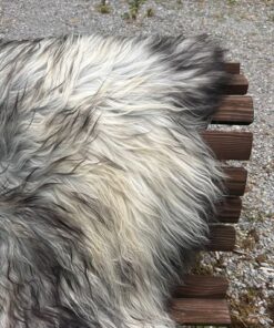 Isländisches Lammfell naturgrau mit schwarzen Strähnen am Nacken, Grösse L