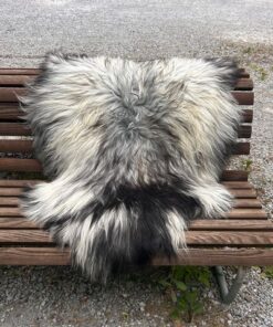 Isländisches Lammfell naturgrau mit schwarzen Strähnen am Nacken, Grösse L