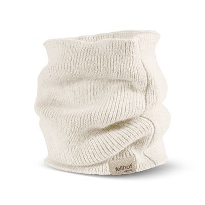 Alpaka Loopschal in feinem Rippstrick, Farbe naturweiss – Fell-Shop.ch Zürich